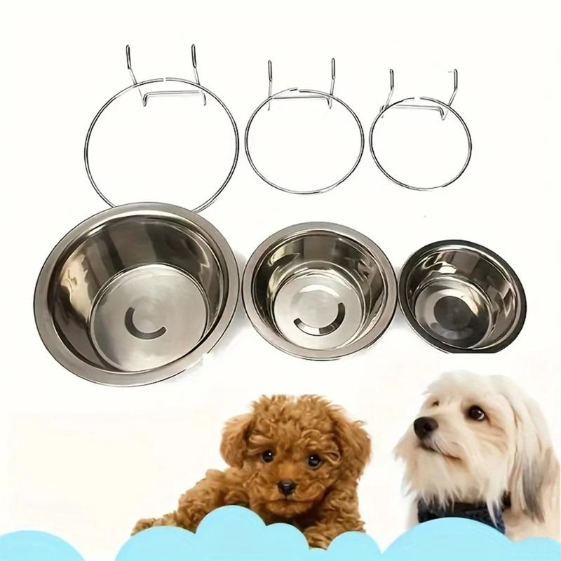 Protable Stainless Steel Hang-on Pet Bowl Big Capacity Stationary Dog Bowl Hanger Cage Cup Travel