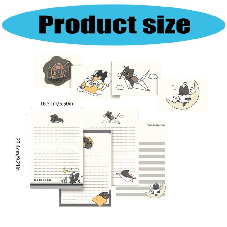 1 Set Little Black Cats Stationery Set Writing Paper with Envelopes Letter Papers and Envelopes Set for Invitation Cards