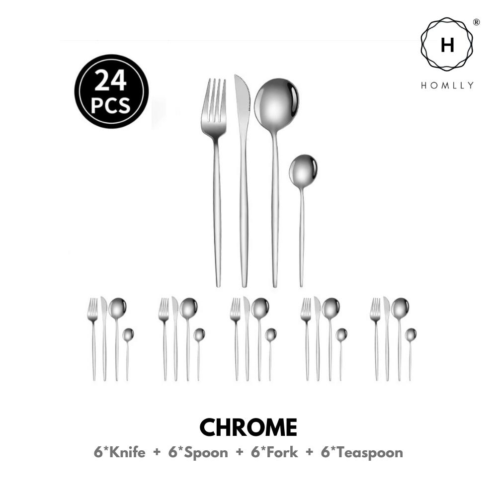 

Homlly 24 Piece Stainless Steel Flatware Silverware Cutlery Set CHROME 24 PCS