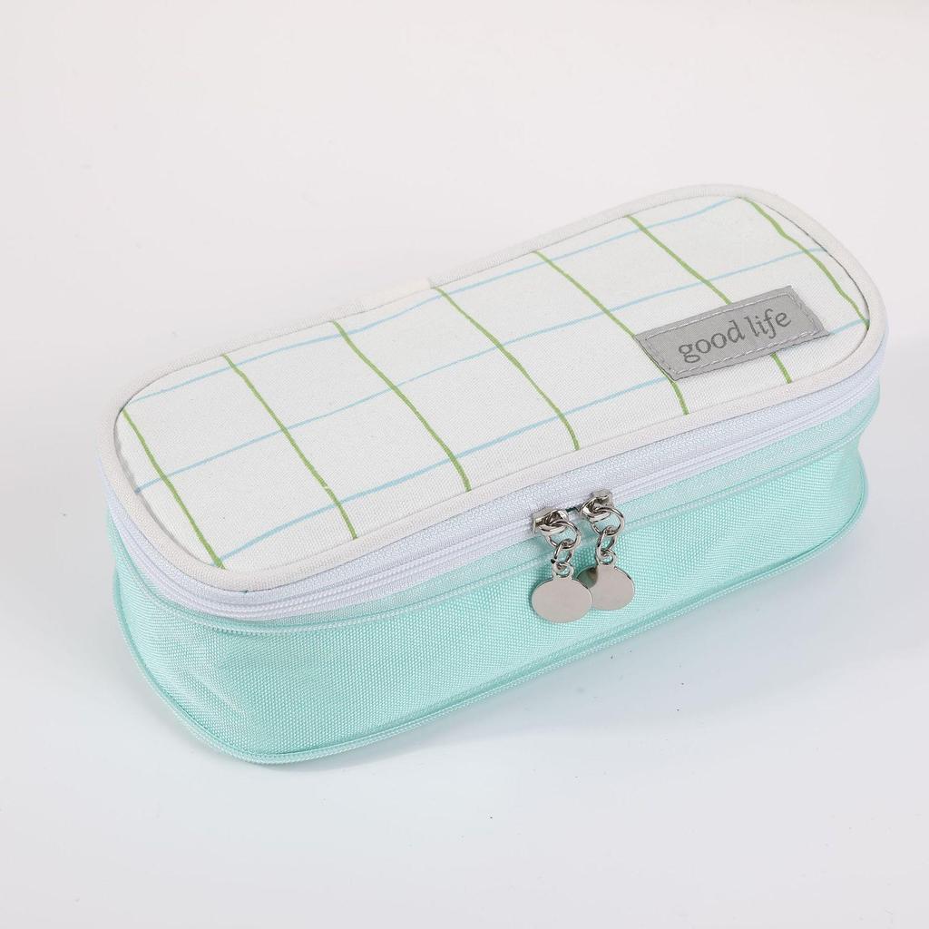 Macaron Colorblock Large Capacity Art Student Pencil Case - Double Layer Oxford Cloth Paintbrush Storage Bag