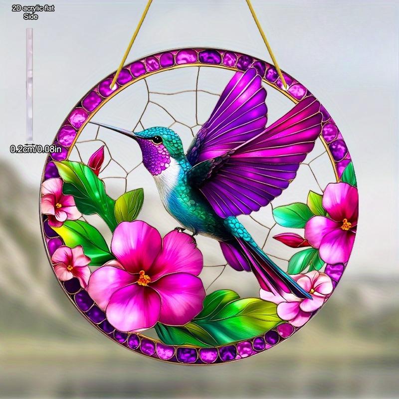 Hummingbird & FloralTheme Sun Catcher Acrylic Hang Sign, Nurseries, Vintage Home Decor Wall for Bar Kitchen, Restaurant Shop Wall Decor, Garden Decora