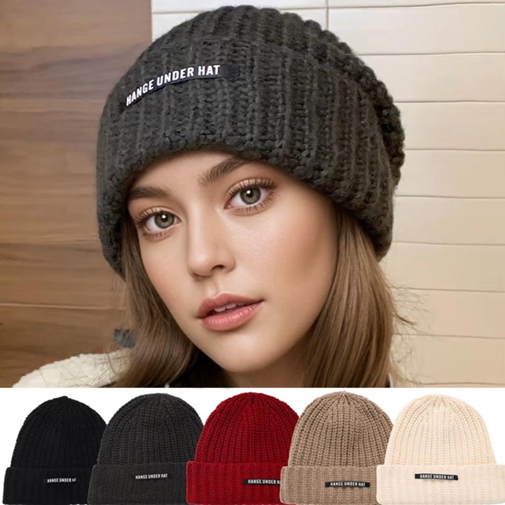 Neuer Stil Slouchy Beanie Mützen Winter Warme Mütze Y2K Mütze Beanies für Frauen Einfarbig Wintermütze Gestrickte Mädchenmützen Geschenk
