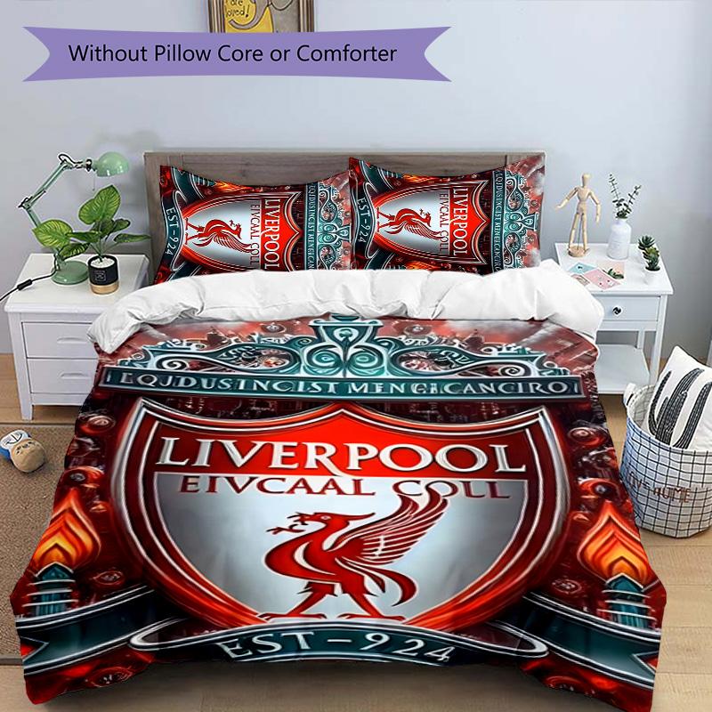 3pcs L-Liverpool (4) Design Cover Set - HD Printed Bedding with 1 Cover and 2 Pillowcases - Perfect for Home and Dorm Decor