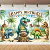 Cute Cartoon Dinosaur Birthday Backdrop, Customizable Name Tropical Jungle Party Background for Boys Room & Photoshoot