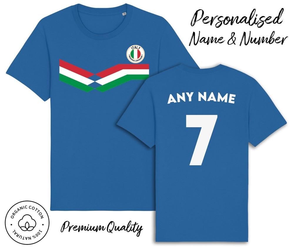 

Italia Strip T-Shirt Personalised Name and No Italy Kids Baby,Football 6 Nations 3XL