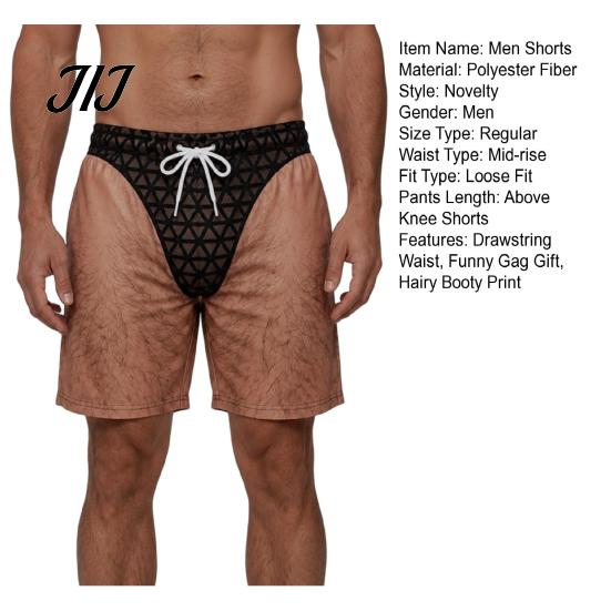 Lightweight Beachwear for Men Hairy Booty Shorts, Funny Leg Swim Trunks, 3D Pattern Beach Shorts Realistic Briefs Print Summer Pool Party Practical