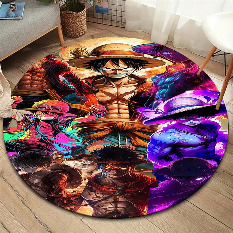 Anime One Piece Round Area Rug Carpet Rug For Living Room Bedroom Sofa Playroom Decor Nonslip Floor Mat