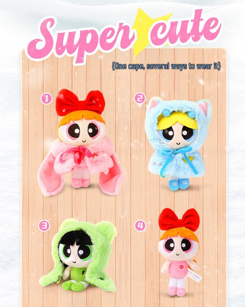Powerpuff Girls Plush Doll with Winter Cloak and Pendant