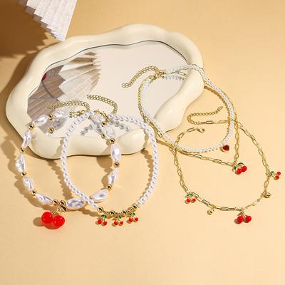 Cherry Jewelry Fresh And Sweet Special-Shaped Pearl Fruit Pendant Pendant Red Strawberry Cherry Necklace