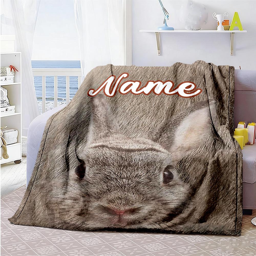 Rabbit Customize Your Name Blanket Multi-purpose Personalized Blanket Warmthful Decor Perfect for Livingroom Couch Nap Bed Four Seasons Universal
