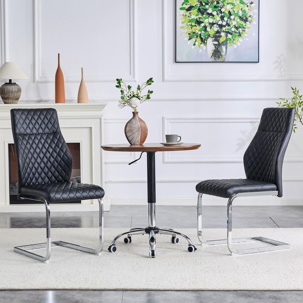 [Set of 2] Dining Chair in Black Diamond Pattern: High Backrest + Comfortable Seat Cushion, Silver-Colored Metal Frame Non-Slip and Durable