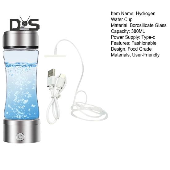 Hydrogen Water Bottle Generator 1300-2100ppb Hydrogen-Rich Water Cup 380ml High Borosilicate Glass SPE/PEM Technology Smart Health Cup for Home