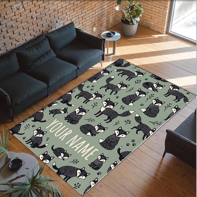 Fox Theme Crystal Velvet Floor Rug Personalized Custom Name Text Warm Carpet Home Decoration