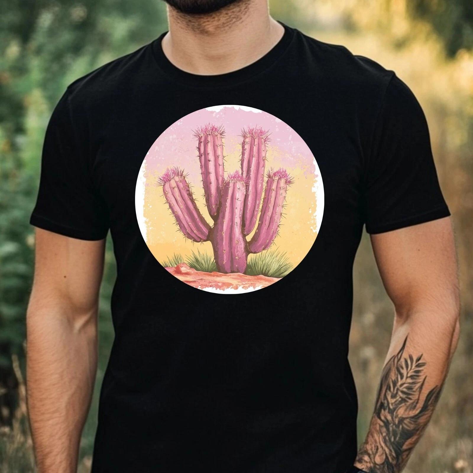 T-Shirt Herren Rosa Kaktus Motiv Baumwolle Größe XS bis 5XL XS
