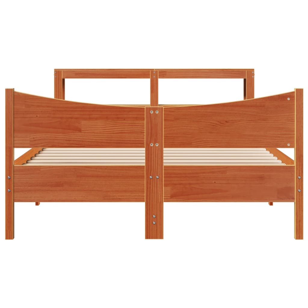 Solid Wood Bed with Headboard Wax Brown 140 X 190 Cm Pine