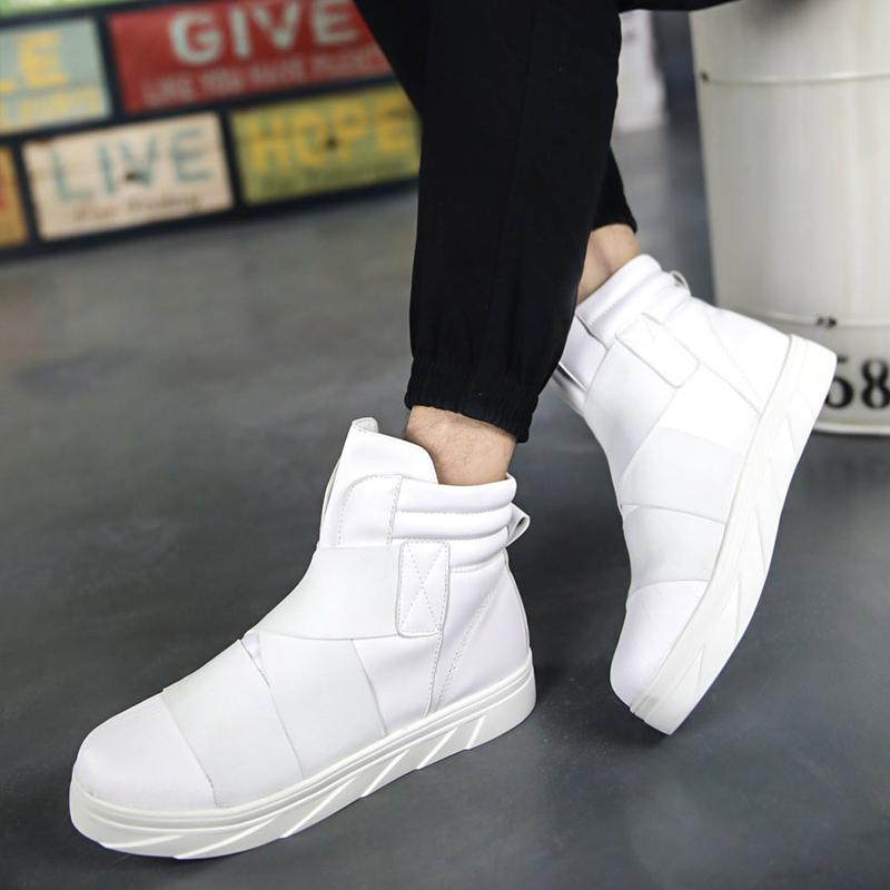 Fashion Black British Ankle Boots Men Autumn and Winter High-top Men's Leather Shoes Street Skateboard Sneakers Men Hip Hop Shoes Red