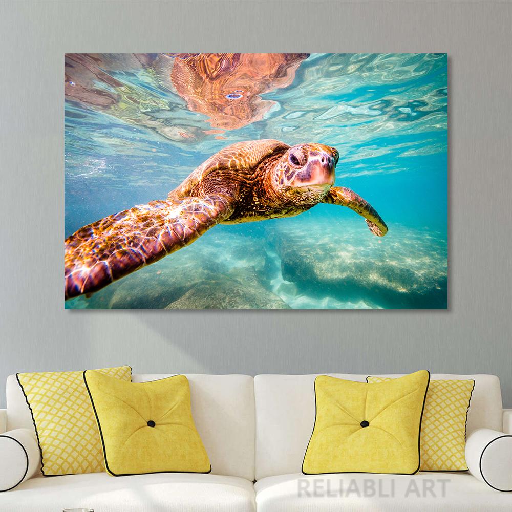 Green Sea Turtle Swims Underwater Wall Pictures Canvas Painting Ocean Marine Life Animal Posters Prints for Living Room Decor