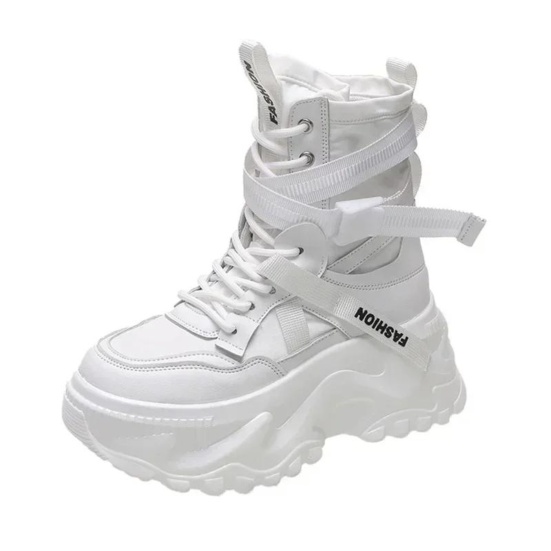 Fashion Luxury Platform Ankle Boots Women Chunky Thick Sole Lace Up Motorcycle Boots for Women Light Cozy Non-slip Shoes Botas De Mujer