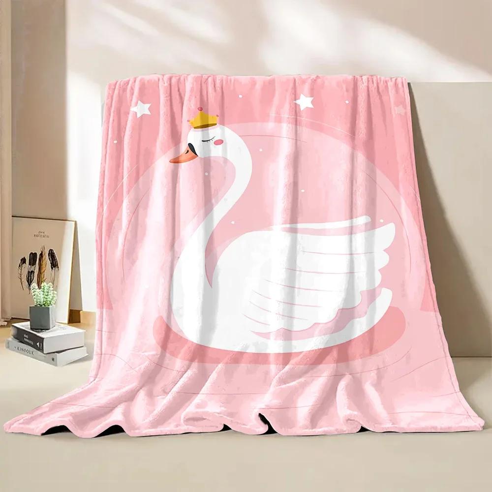Warm and Comfortable Swan Soft Blanket Sofa Bed Cover Four Season Soft Fluffy Quilt Blanket Flannel Throw for Outdoor LeisureNap