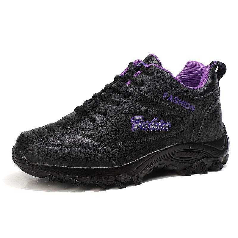 Women's Leather Sneakers Autumn Winter Black Sneakers Women Shoes Waterproof Non-slip Outdoor Walking Sneakers Women Casual Shoe