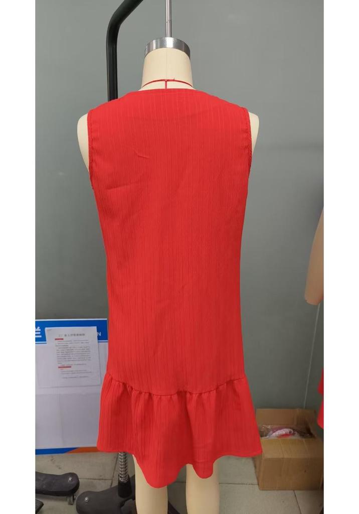 2025 Summer European & American V-neck Solid Color Sleeveless Slimming Dress for Women