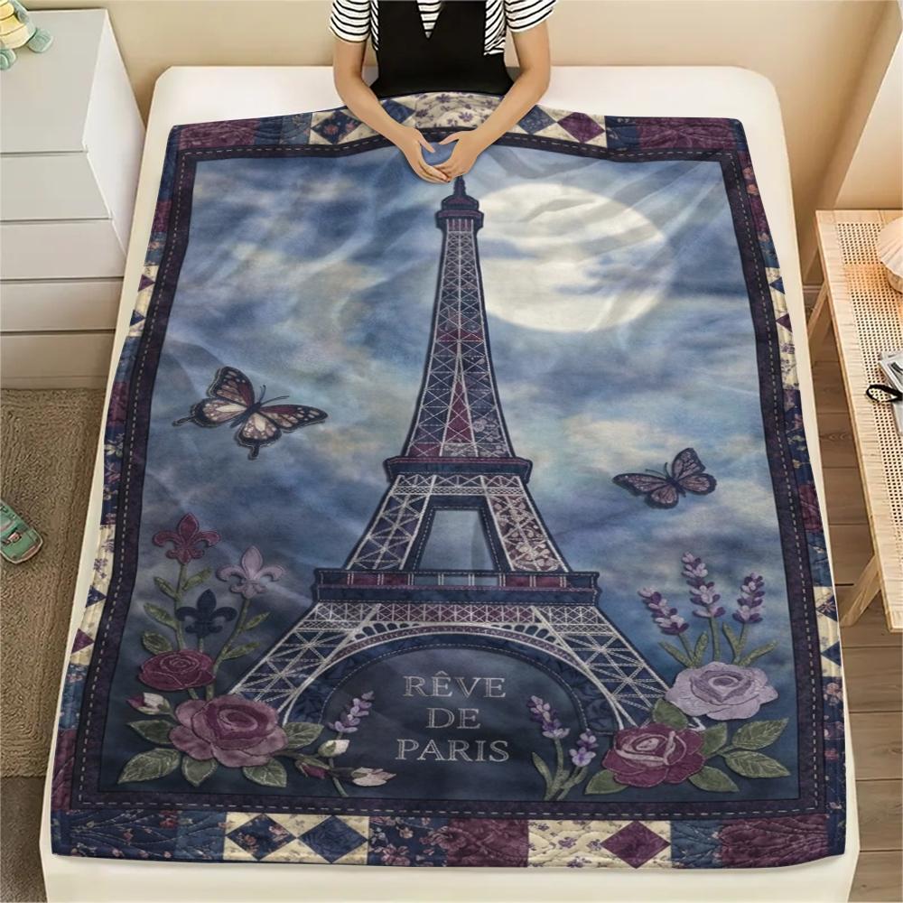 

Paris Eiffel Tower Print Flannel Blanket, High quality Comfortable for All Seasons, Home Decor, Warmth and Comfort, Perfect for Christmas Gifts96 80cm x 120cm