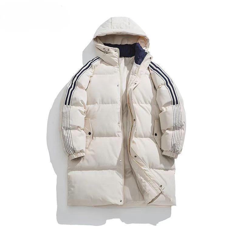 Unisex Mid-Length Striped Cotton-Padded Jacket - Winter 2025, Warm & Thick, Korean Style Student Coat