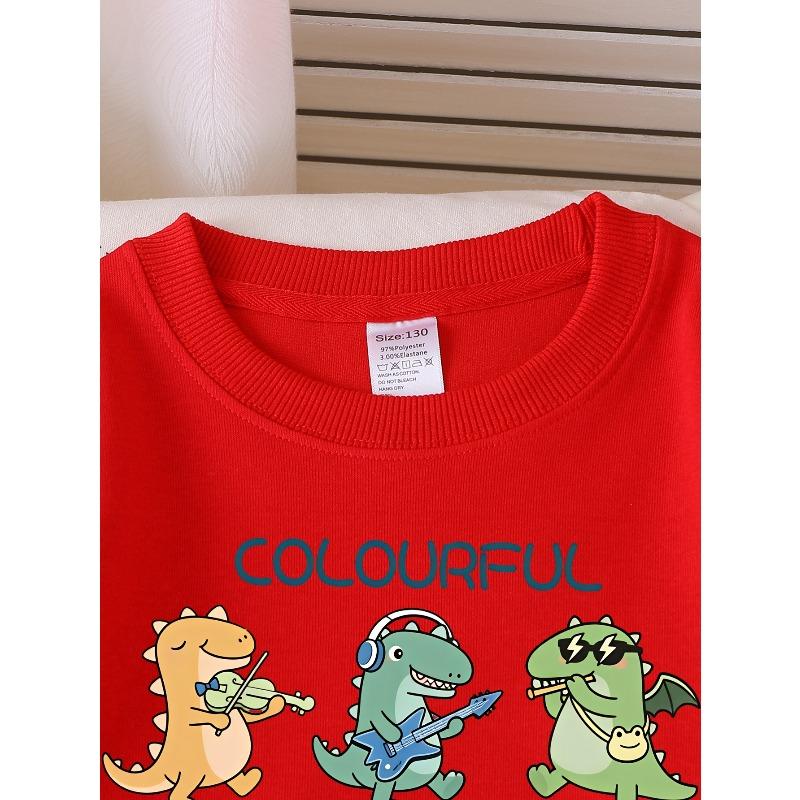 Girls' Long-sleeve Sweatshirt with Round Neck and Printed DesignColorful Dino Band Suitable for Spring and Autumn, Fashionable and Casual