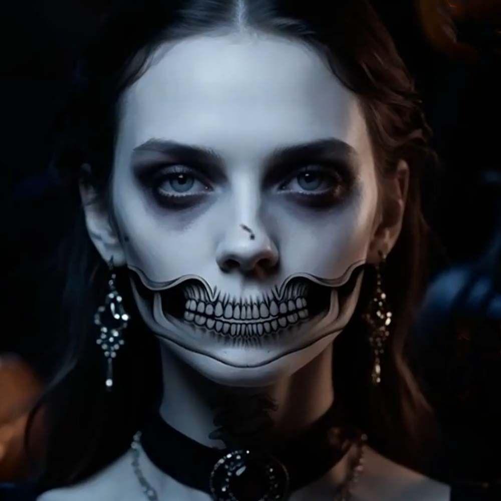 2pcs Disposable Halloween Face Tattoo Waterproof Skull Temporary Sticker Mouth Clown Tattoo  Men