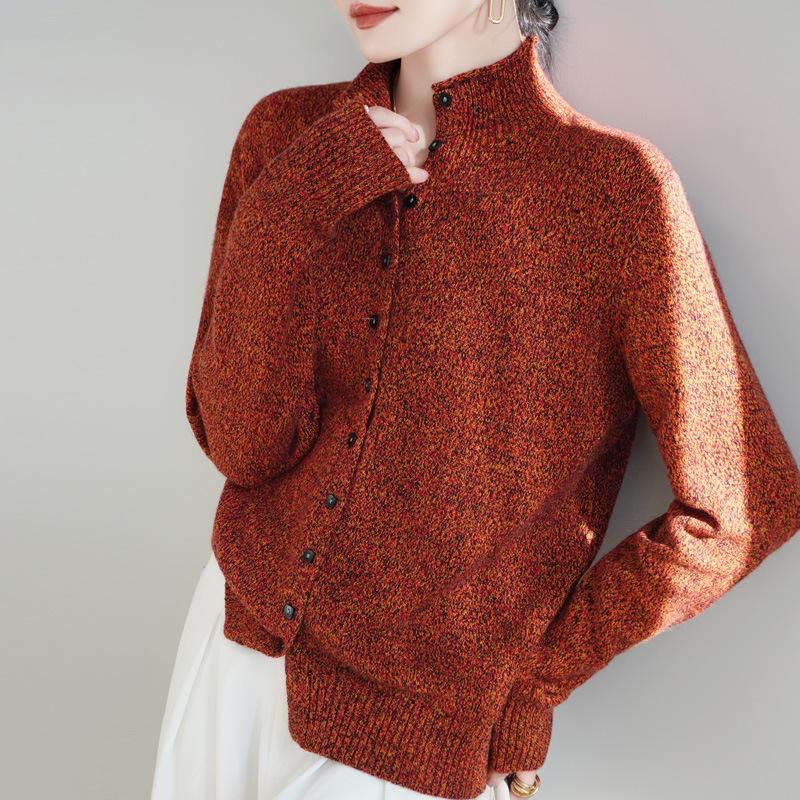 

Весенне-осенний новый кардиган на пуговицах с полувысоким воротником, женский свободный свитер-пальто из утолщенной вязки XXL