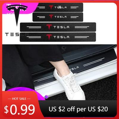 Autocollant de Voiture 2025 Nouveau Seuil de Porte de Voiture Tesla Autocollant Fibre de Carbone Seuil Autocollant Imperméable Pour Tesla Modèle 3 S X Y Style Roadster