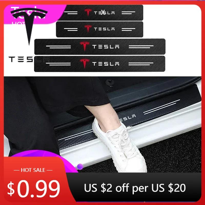 Car Sticker 2025 New Tesla Car Door Sill Carbon Fiber Sticker Threshold Waterproof Decal For Tesla Model 3 S X Y Style Roadster