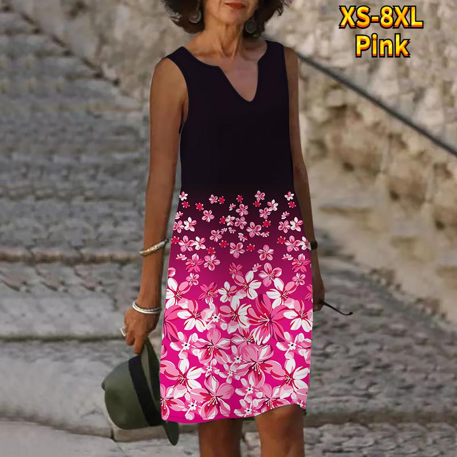 Rochie cu imprimeu rododendron roz de vară pentru femei, cu decolteu în V, ocazional, fără mâneci, la modă, lejer, sexy, rochii mari mari XS-8XL