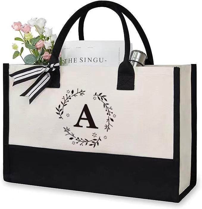 Custom Lace Initial Canvas Tote Bag