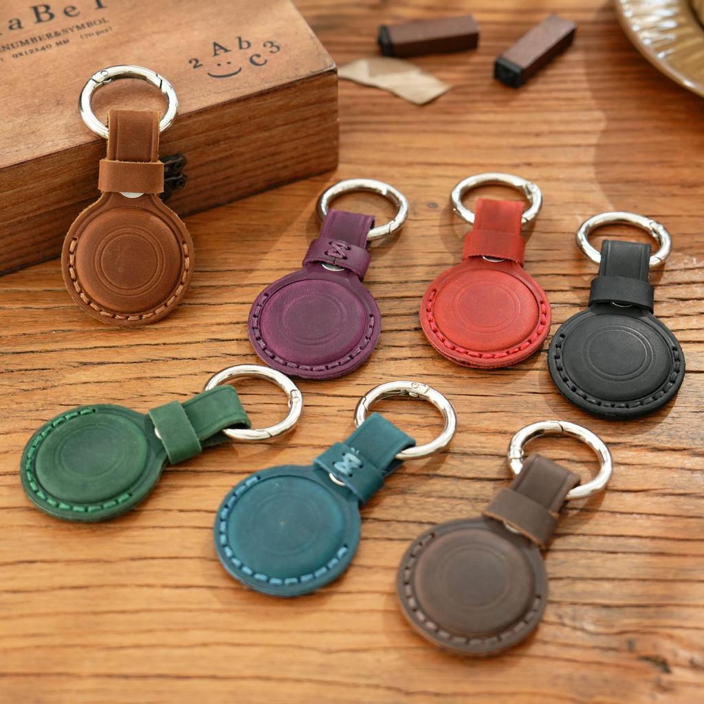 Leather Protective Case for Apple AirTag - Cowhide Pet Anti-lost Keychain