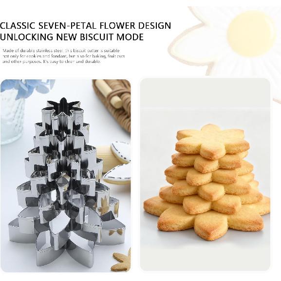 7 Pcs Flower Cookie Cutters-4.5", 3.7", 3.5", 3", 2.5", 1.9", 1.7" -Seven-Petal Sunflower, Daisy, Scalloped Stainless Steel Biscuit Cutters For