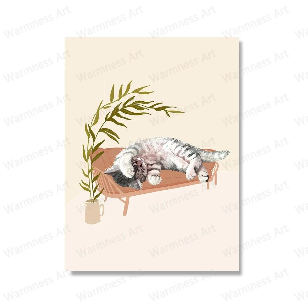 Modern Cat Drink Wine Pizza Poster Wall Painting Funny Animal Canvas Print Poster Nordic Wall Art Pictures For Living Room Decor No Frame