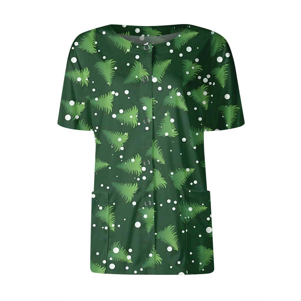 Women's Short Sleeved Patterned Pockets, Work Print Stand Up Collar, Single Breasted Protective Clothing, Cardigan Jacket, Top