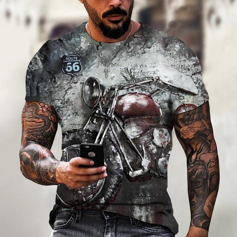 Retro Amerika Route 66 3D-tryckta herr-t-shirts Vintage lös herrkläder Sommar Rund hals Kort ärm Unisex Toppar T-shirts 4XL