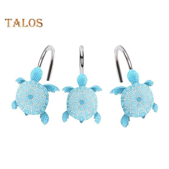 12Pcs Bathroom Sea Turtles Shower Curtain Hooks Rings Simple Installation Decorative Metal Shower Curtain Hanger Hooks
