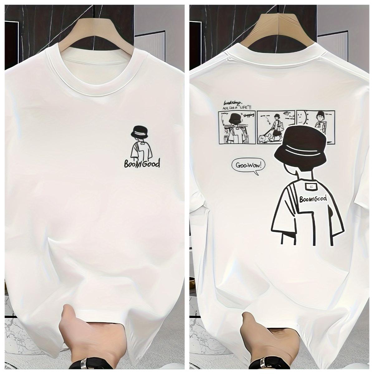 Mens Heavyweight Pure Cotton Tshirt with High Street Pattern Printed Round Neck Short Sleeved Casual Top Casual Clothing S