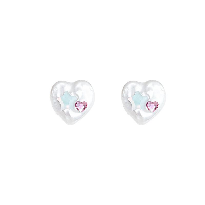 Silver needle colored diamond love star stud earrings women in the wind sweet niche versatile hot girl earrings cold ear jewelry