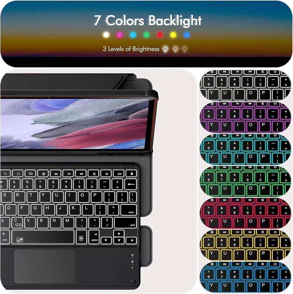 Samsung Tab A9 Plus Rotating Case with Backlit Keyboard & S9 Pen Slot