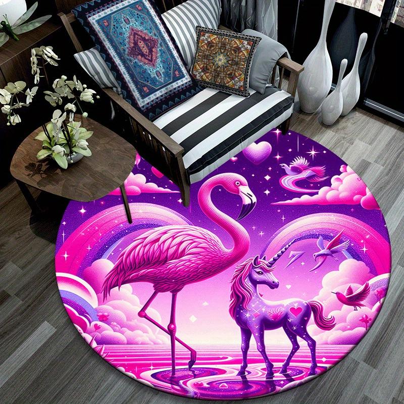 1pc Soft, Absorbent & Non Slip Flamingo Unicorn and Pink World Round Rug Soft Circle Rug for Living Room & Bedroom Decor, Chair Mats, and Un