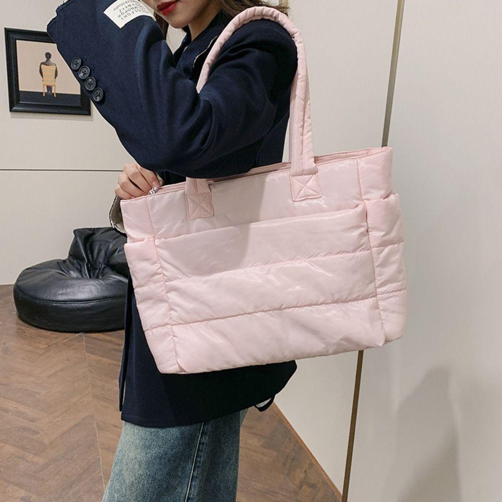 Large Capacity Puffy Laptop Bag Soft Commute Briefcase Fashion Quilted Tote Bag  Travel
