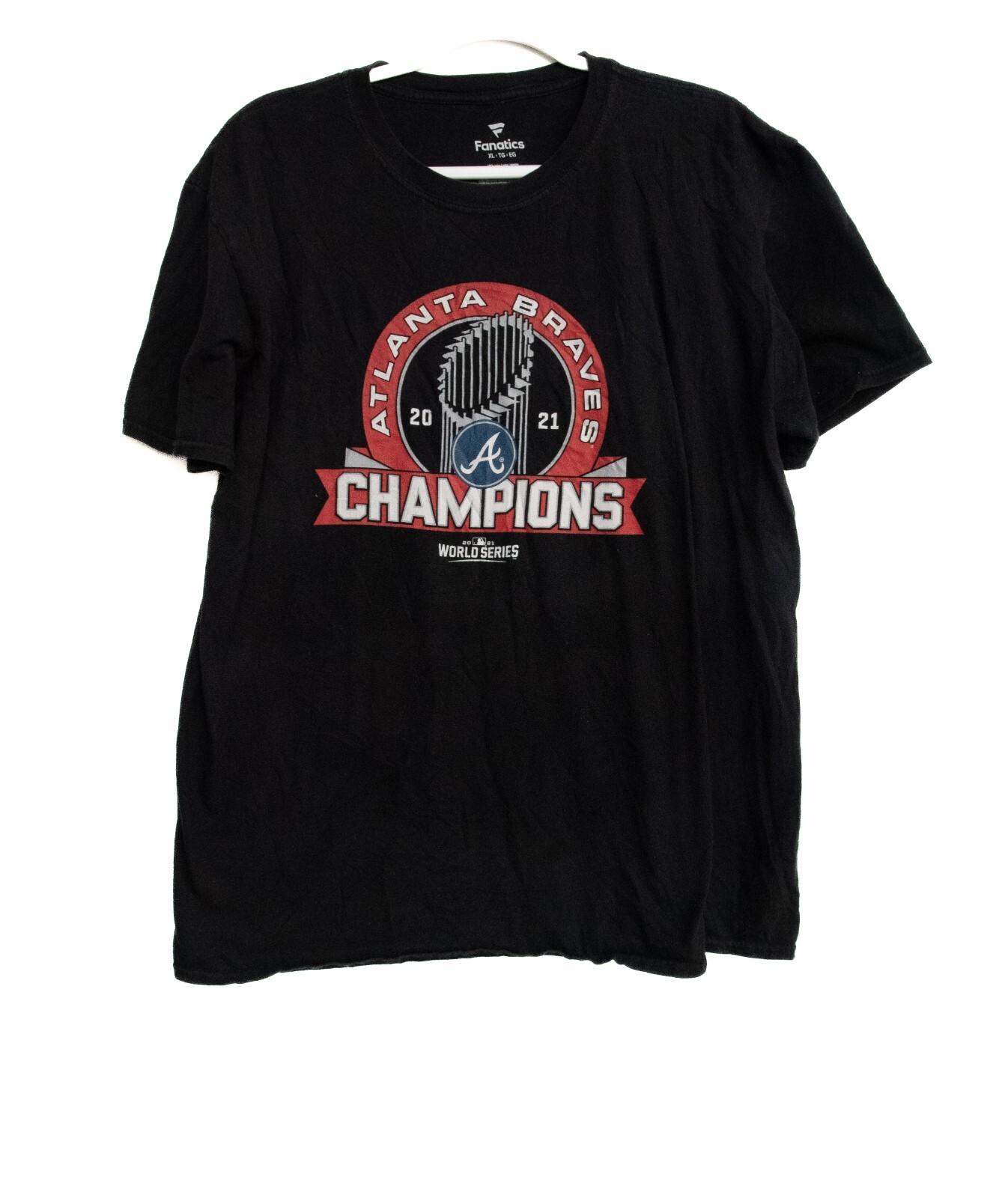 Fanatics Mens Black T Shirt Graphic MLB Champions Atlanta Braves World Series XL S