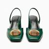 Sandals Women Pumps Metal Decoration Fashion Square Toe Chunky Heels Dress Shoes Elegant High Heels Ladies Mules
