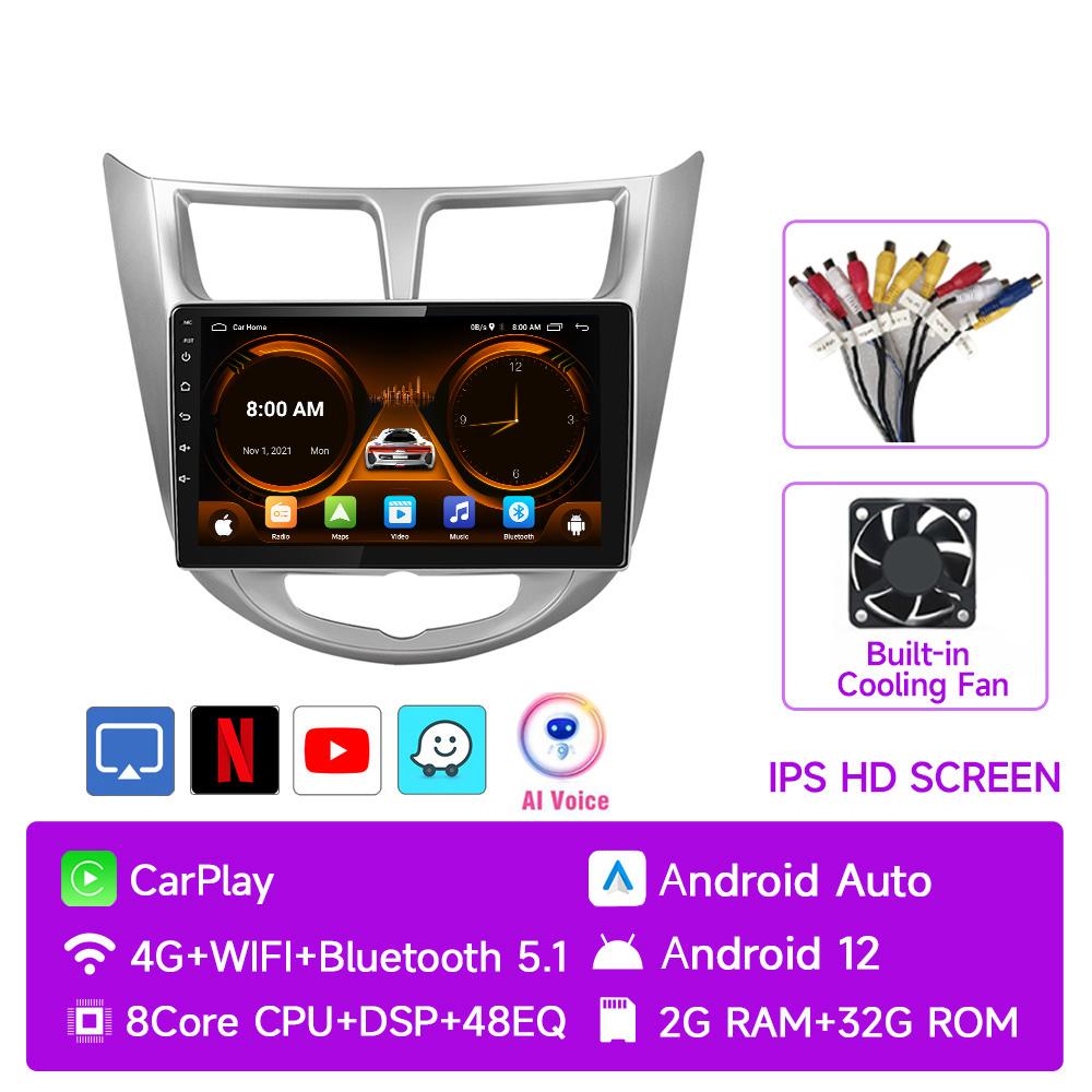 JIUYIN Android 12 Carplay Car Radio for Hyundai Solaris Verna Accent 1 2010 - 2016 Multimedia Player 2 Din GPS 4G DVD Head Unit
