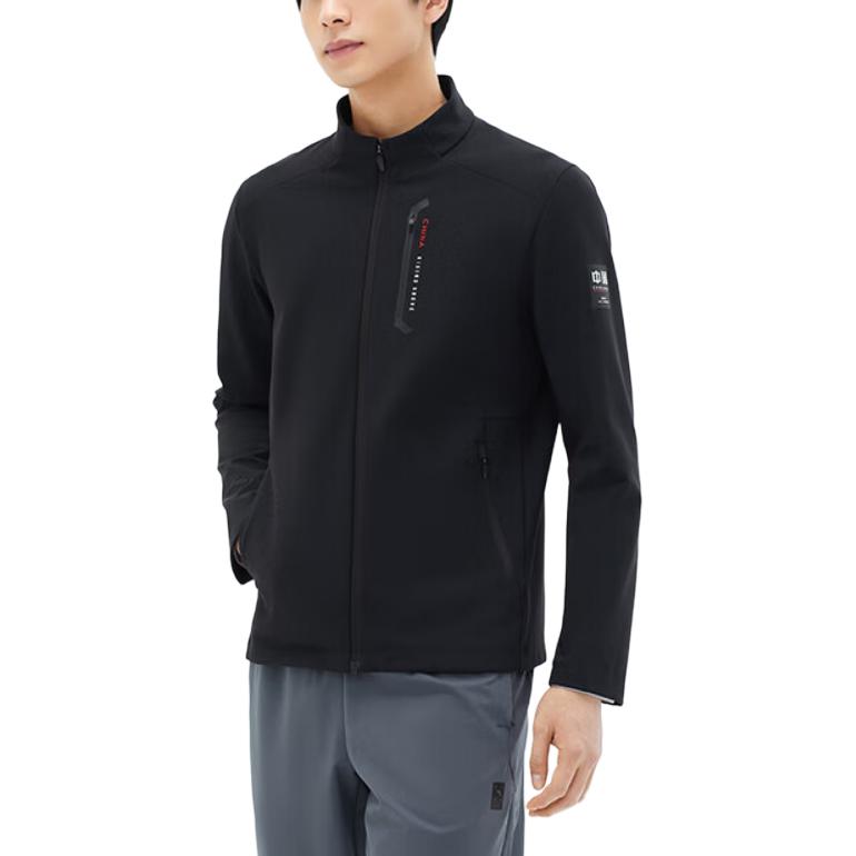 Anta Plain Stand Collar Running Knitted Sports Jacket Men Jacket Basic-Black 152417743S-3