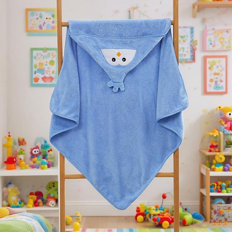 Cartoon Hooded Baby Swaddle & Bath Towel - Coral Fleece, Absorbent, Embroidered, Newborn To Toddler